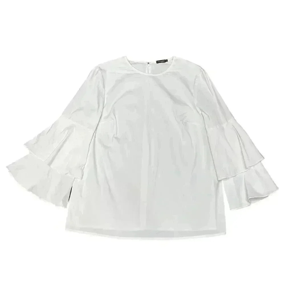 J. McLaughlin (S) White Poplin Tiered‎ Sleeve Lightweight Blouse